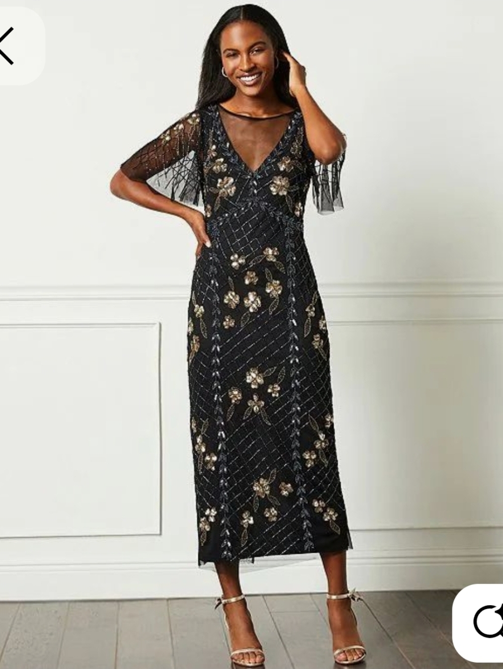 Adrianna papell Embellished Mesh V-Neck Midi Dress - Picture 1 of 9